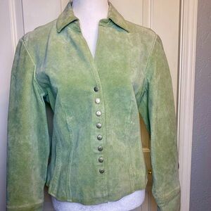 Vintage Y2K bright spring green suede leather jacket blazer Live A Little 2010 M